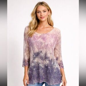 Brittany Black Women’s Y2K Ombre Lace Top Size 3X Rhinestone 3/4 Sheer Sleeves